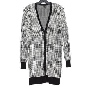 Torrid Womens Cardigan Sweater Long Button Houndstooth Black White 0 Large 12 EL